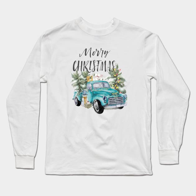 Rustic Farmhouse Christmas Truck Long Sleeve T-Shirt by crazycanonmom